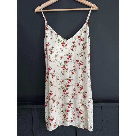Reformation Marlowe Cream Red Floral Slip Mini Dress - Picture 5 of 6